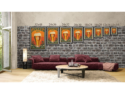 Vintage Beer Framed Poster | Retro Bar Wall Art Print with Wooden Frame, Ready to Hang