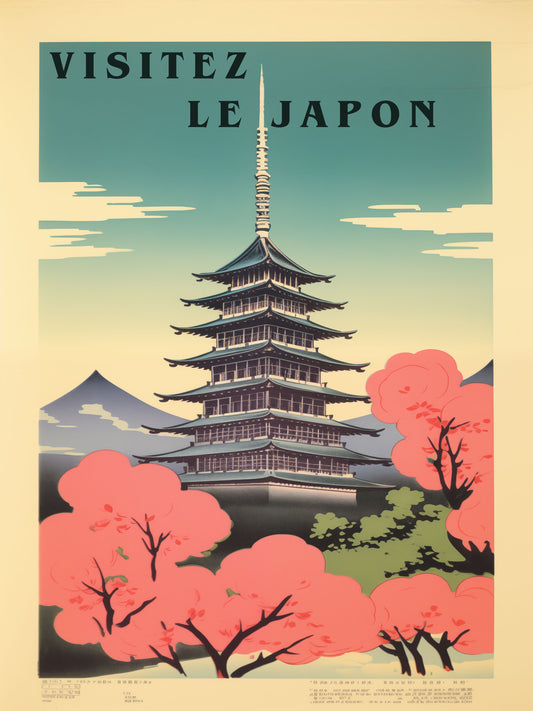 "Vintage Japanese Pagoda Travel Poster - 'Visitez Le Japon'" Digital download