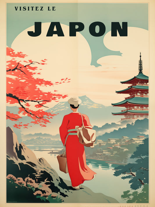 "Vintage French Japan Travel Poster - 'Visitez Le Japon' Digital download"