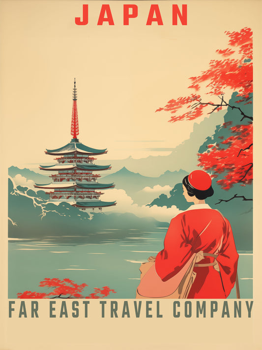 "Vintage Japan Travel Poster - Far East Travel Company Digital download"