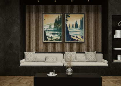 Framed Coastal Cliff Canvas Print — 30×40 Scenic Seascape Wall Art Set of 2 (Black, Espresso & White Frames)