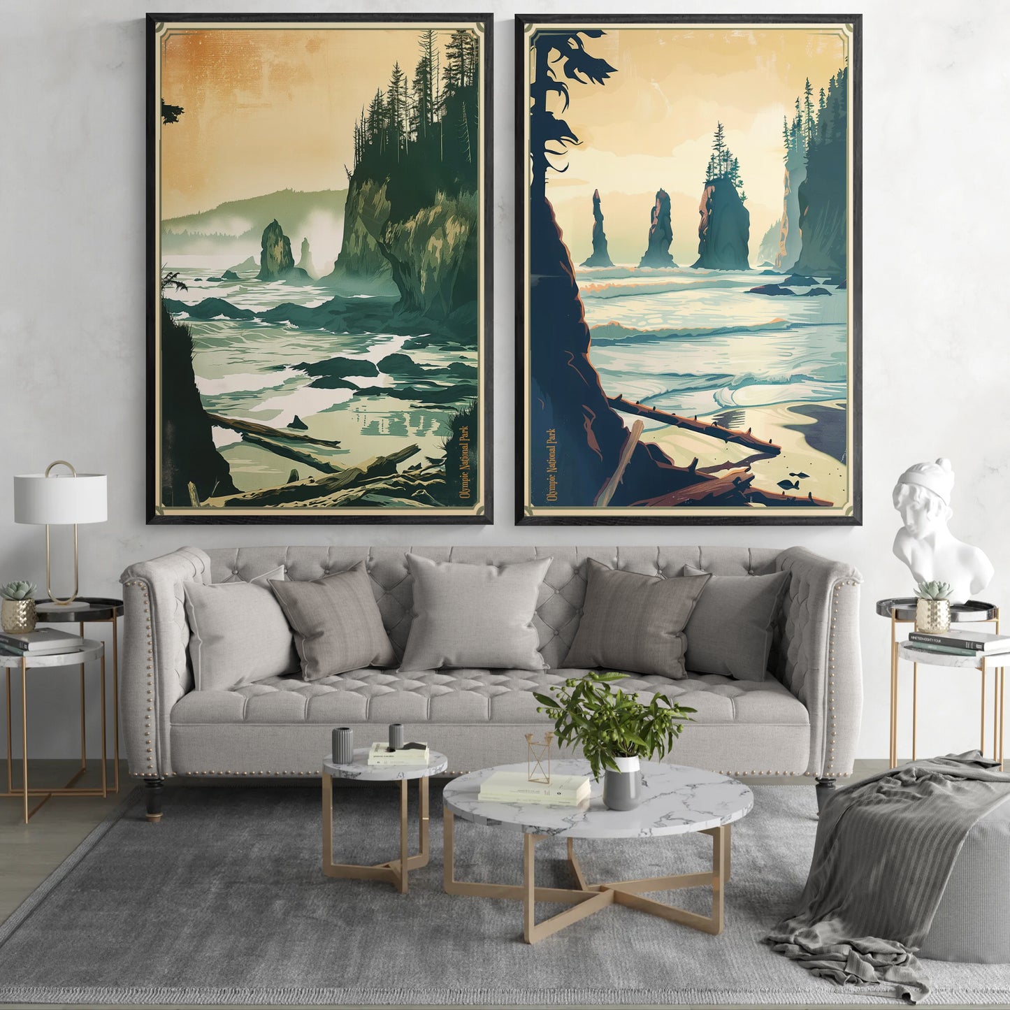 Framed Coastal Cliff Canvas Print Set Of 2 — 40×60 Vintage Seascape Wall Art