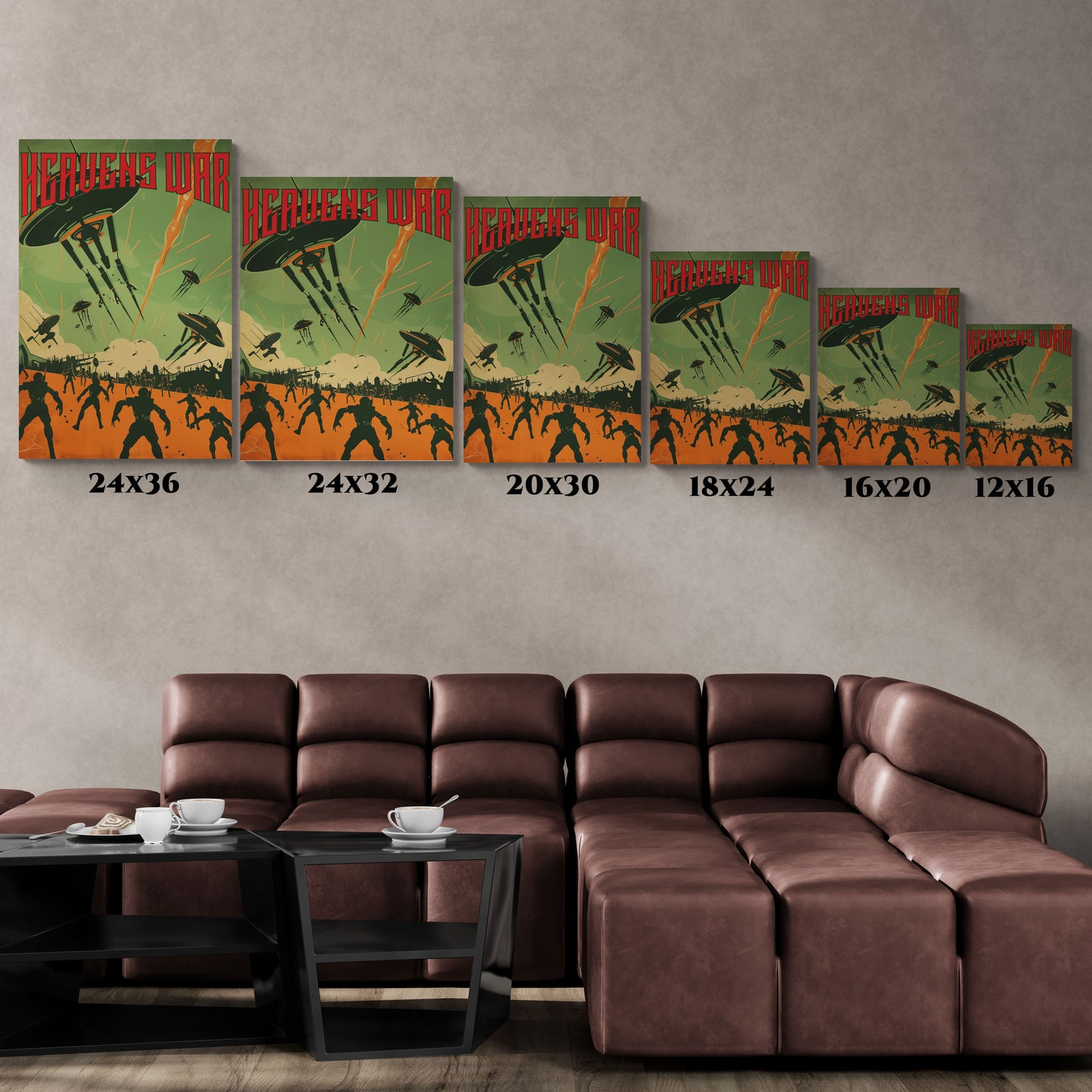 "Vintage Sci-Fi Poster - 'Heavens War: Alien Invasion' Retro Battle Scene", Classic Stretched Canvas
