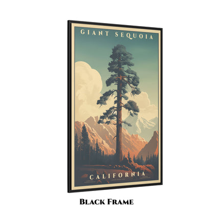 Set of three 32x48 Giant Sequoia matte canvases in vintage-travel style. Framed, museum-quality, and bundled for added savings.
