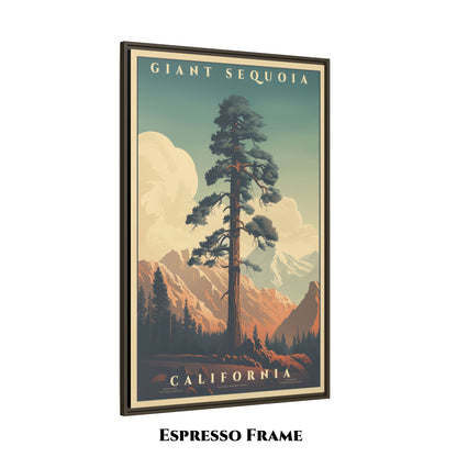 Set of three 32x48 Giant Sequoia matte canvases in vintage-travel style. Framed, museum-quality, and bundled for added savings.