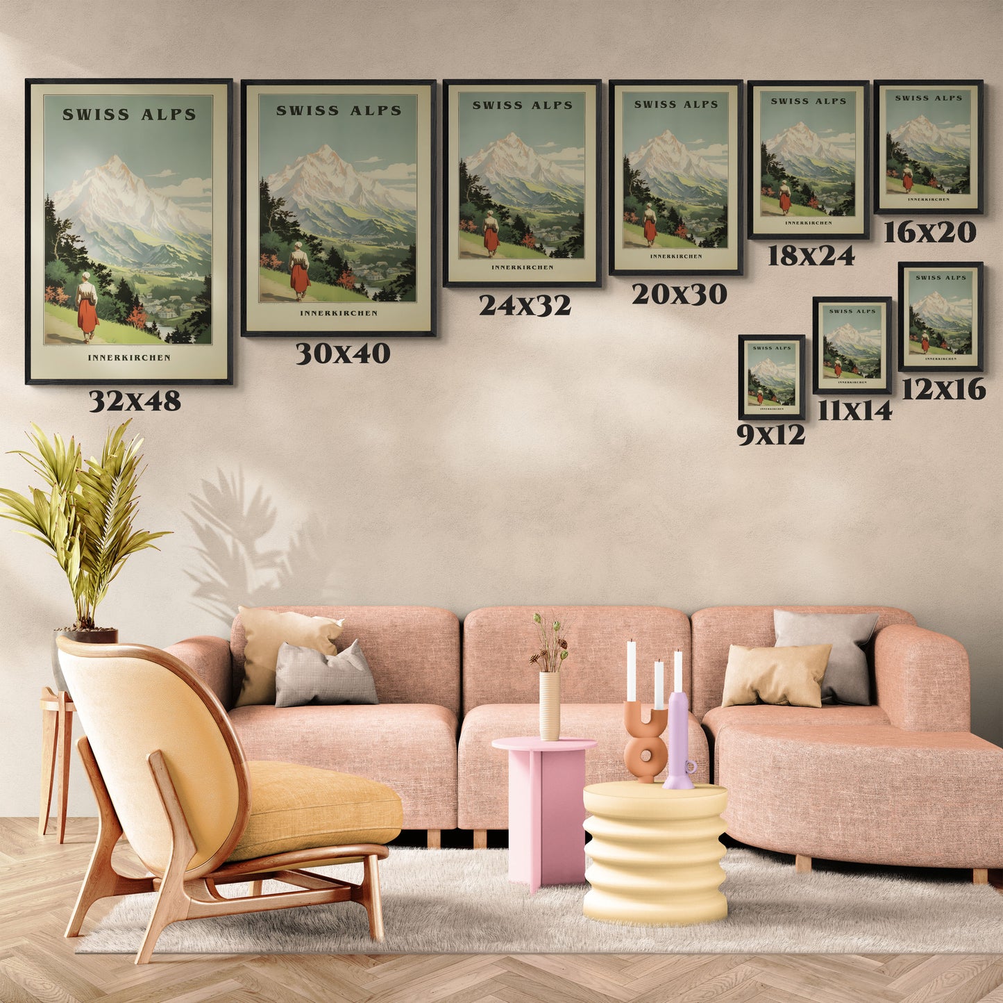 "Swiss Alps Innerkirchen Vintage Travel Poster | Matte Canvas with Black Frame"