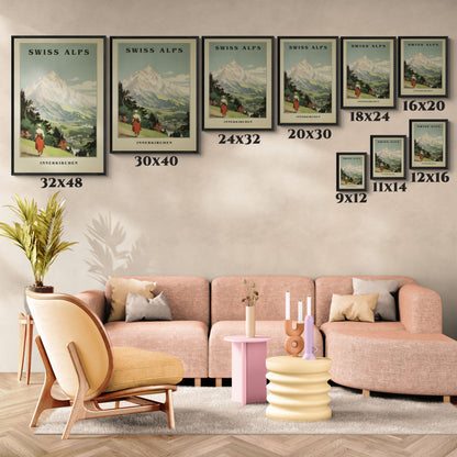 "Swiss Alps Innerkirchen Vintage Travel Poster | Matte Canvas with Black Frame"