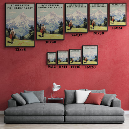 "Swiss Springtime Vintage Poster | Matte Canvas with Black Frame"