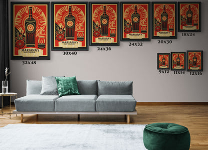 "Vintage Mariana's Deep Liqueur Artwork - Matte Canvas Wall Art with Black Frame" Matte Canvas, Black Frame