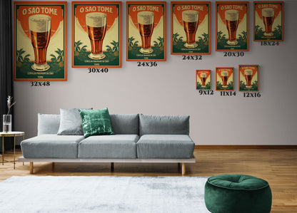 "Vintage São Tomé Beer Poster - Premium Cerveja de São Tomé Frameless Stretched Matte Canvas"