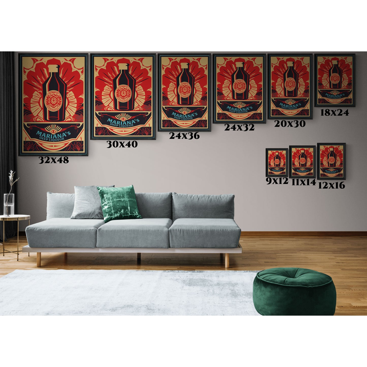 "Vintage Mariana's Deep Liqueur Bottle Poster - Matte Canvas Wall Art with Black Frame" Matte Canvas, Black Frame