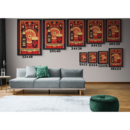 "Vintage Mariana's Deep Liqueur Poster - Bold Citrus Matte Canvas Wall Art with Black Frame" Matte Canvas, Black Frame