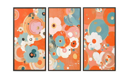 Mid-Century Modern Floral Abstract Canvas Set of 3 — 30x60  (Black, Espresso & White Frames)
