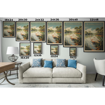 "Vintage Florida Everglades Poster - A Bird Watcher’s Paradise Matte Canvas Wall Art with Black Frame"Matte Canvas, Black Frame