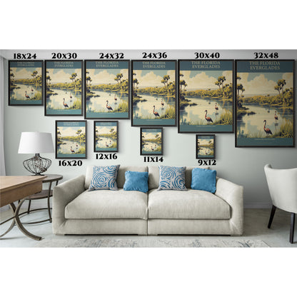 "Vintage Florida Everglades National Park Poster - Matte Canvas Wall Art with Black Frame" Matte Canvas, Black Frame