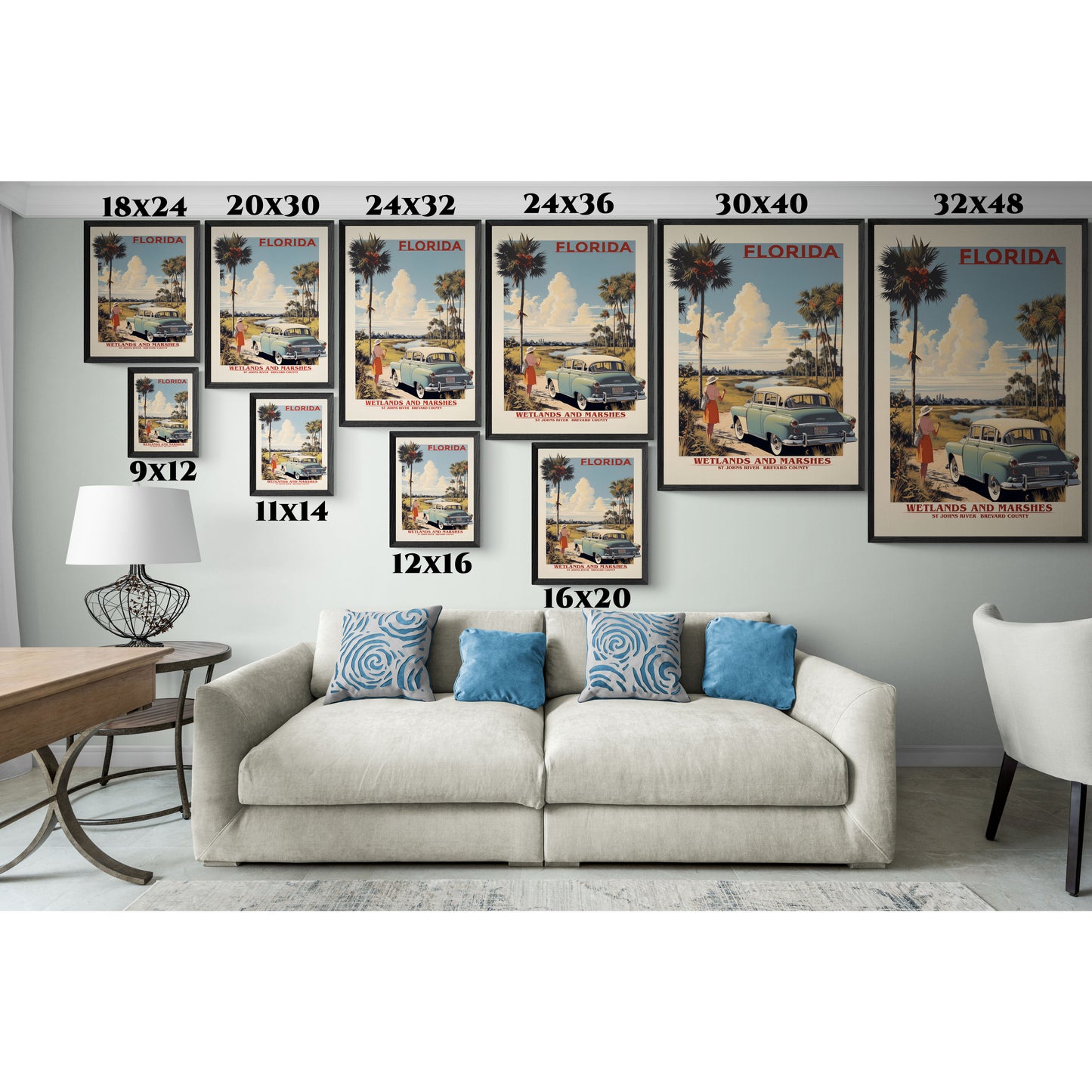 "Vintage Florida Wetlands and Marshes Poster - St. Johns River Brevard County Matte Canvas Wall Art with Black Frame" Matte Canvas, Black Frame
