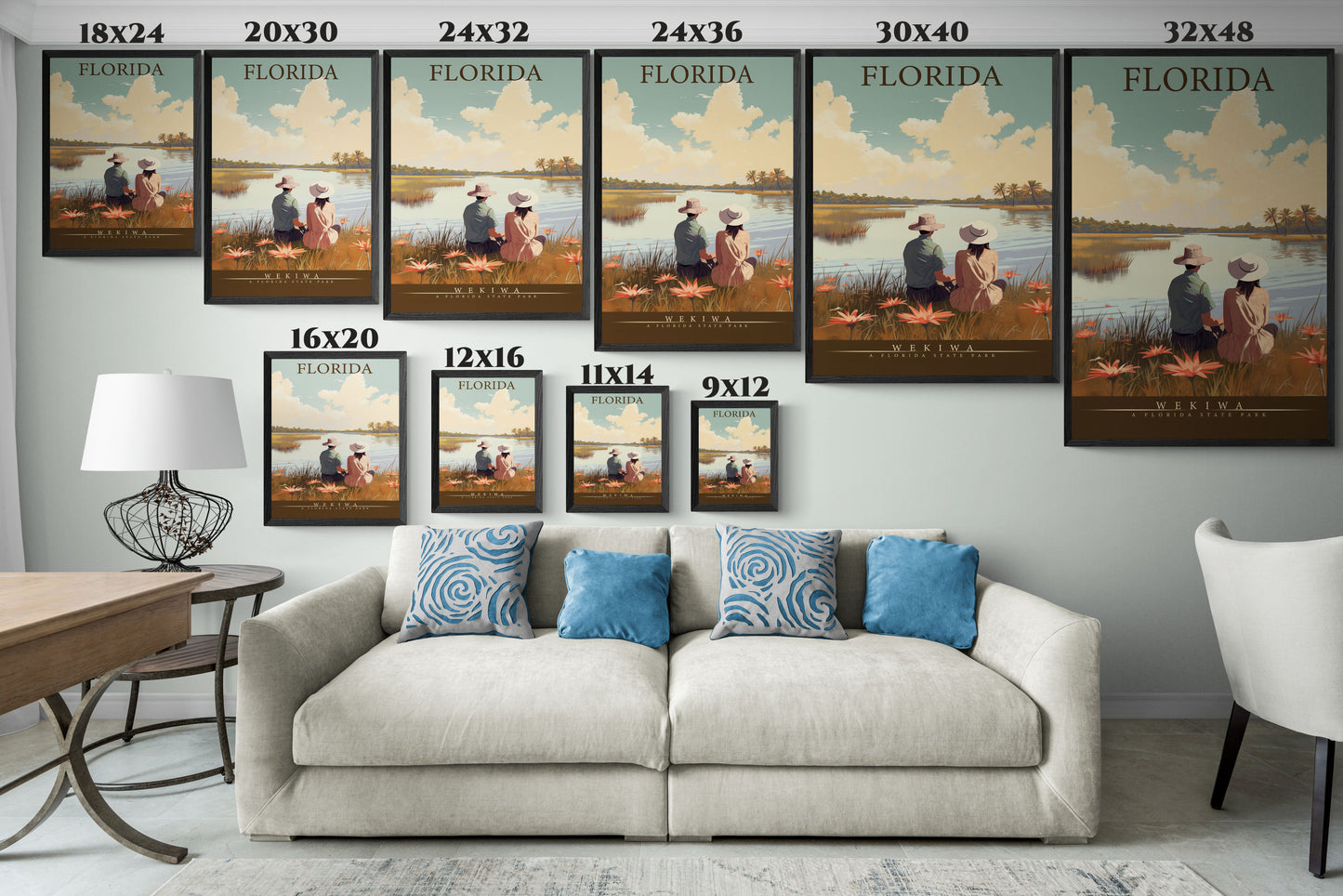 "Vintage Florida Nature Poster - Wekiwa State Park Matte Canvas Wall Art with Black Frame" Matte Canvas, Black Frame
