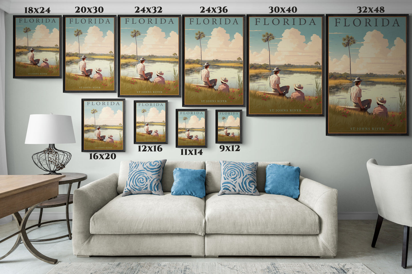 "Vintage Florida Scenic Poster - St. Johns River Matte Canvas Wall Art with Black Frame" Matte Canvas, Black Frame