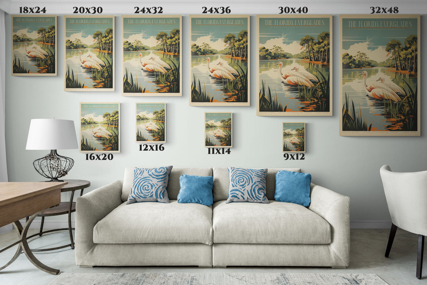"Vintage Florida Everglades Flamingo Poster - Matte Stretched Canvas Wall Art" Matte Canvas, Stretched, 1.25"