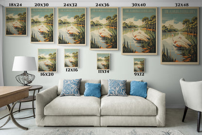 "Vintage Florida Everglades Flamingo Poster - Matte Stretched Canvas Wall Art" Matte Canvas, Stretched, 1.25"