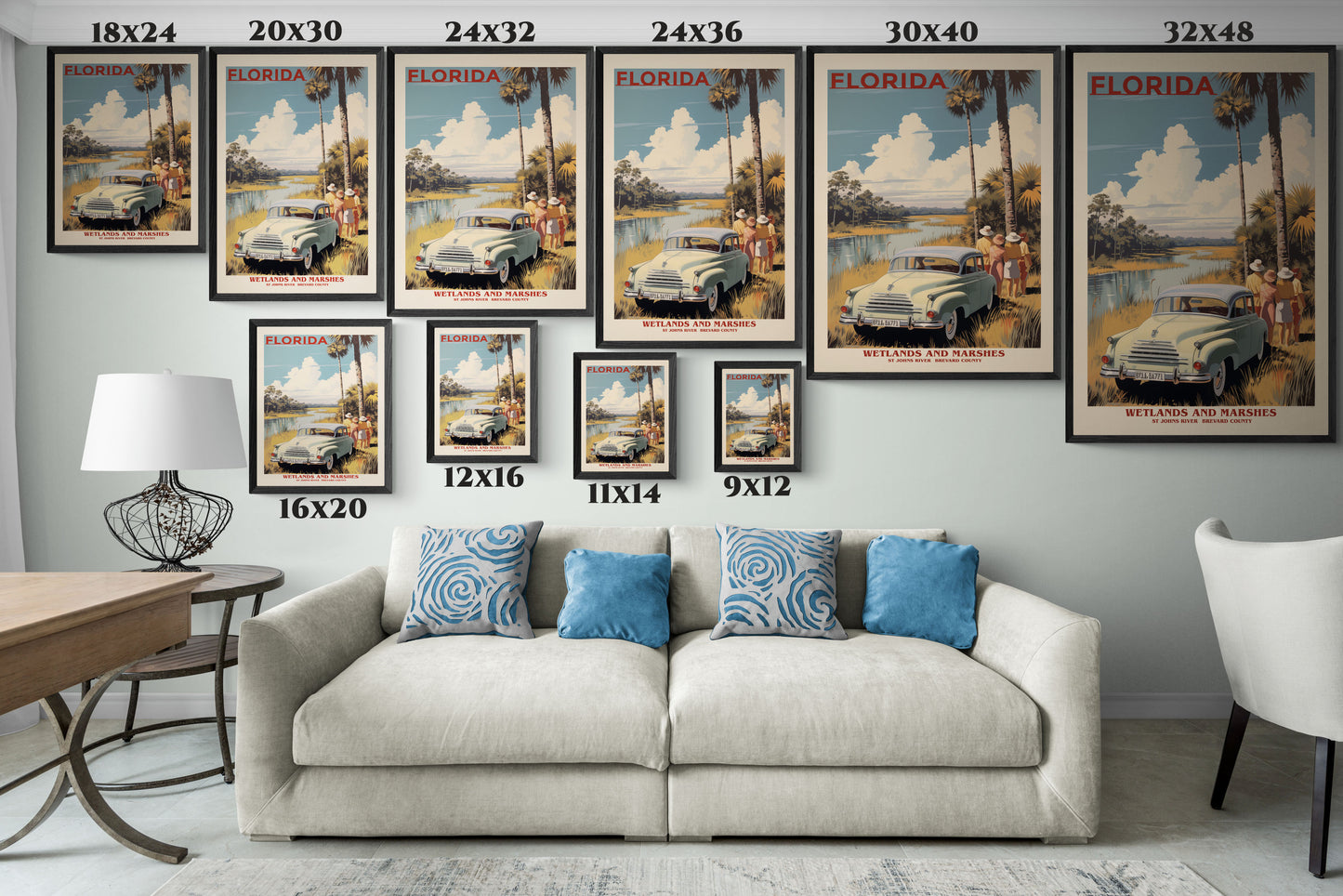"Vintage Florida Poster - Wetlands and Marshes St. Johns River Matte Canvas Wall Art with Black Frame" Matte Canvas, Black Frame