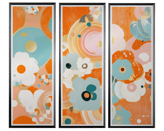 Mid-Century Modern Floral Abstract Canvas Set of 3 — 20×60  (Black, Espresso & White Frames)