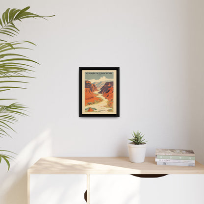 Grand Canyon River Tours vintage travel artwork, 11 × 14, black framed canvas, displayed on a pale wall above a light wood sideboard