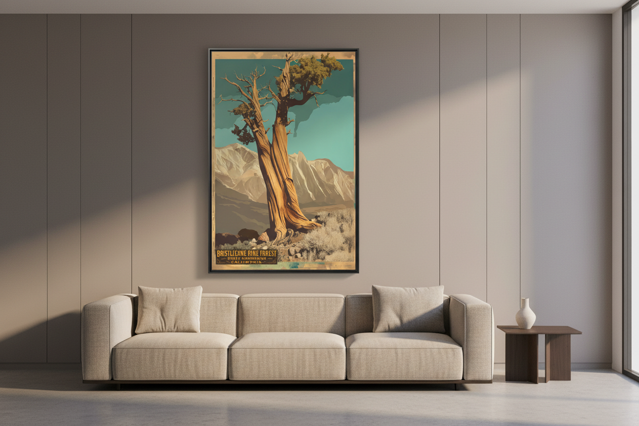 Modern interior with 40x60 Bristlecone Pine Forest canvas