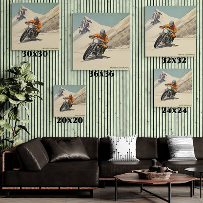 "Vintage Moto Colorado Poster - Mountain Motorcycle Ride Matte Stretched Canvas"Matte Canvas, Stretched, 1.25"