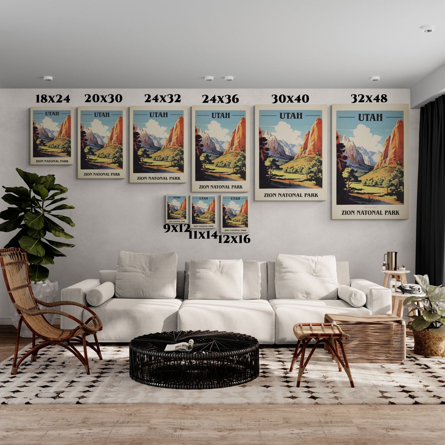 "Vintage Zion National Park Poster - Matte Stretched Canvas Wall Art" Matte Canvas, Stretched, 1.25"