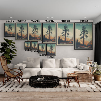 "Vintage Giant Sequoia Poster - California Matte Canvas Wall Art with Black Frame" Matte Canvas, Black Frame