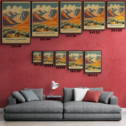 "Vintage Grand Canyon Tours Poster - Matte Canvas Wall Art with Black Frame" Matte Canvas, Black Frame